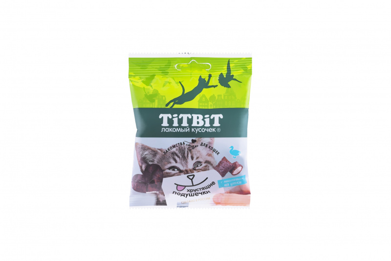 TiTBiT Лакомый Кусочек Хрустящие подушечки для кошек с паштетом из утки 30г