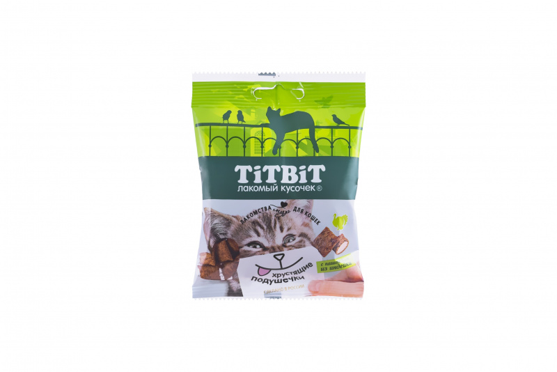 TiTBiT Лакомый Кусочек Хрустящие подушечки для кошек с паштетом из индейки 30г
