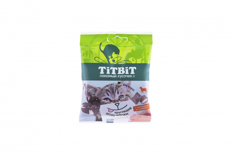 TiTBiT Лакомый Кусочек Хрустящие подушечки для кошек с паштетом из ягненка 30г