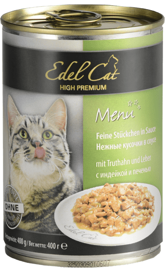 Edel Cat Нежные кусочки в соусе с индейкой и печенью консервы для кошек 0,4 кг