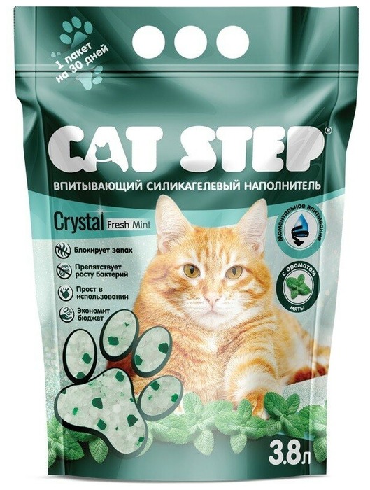 Cat Step Crystal Fresh Mint Наполнитель для кошачьих туалетов силикагелевый 3,8л
