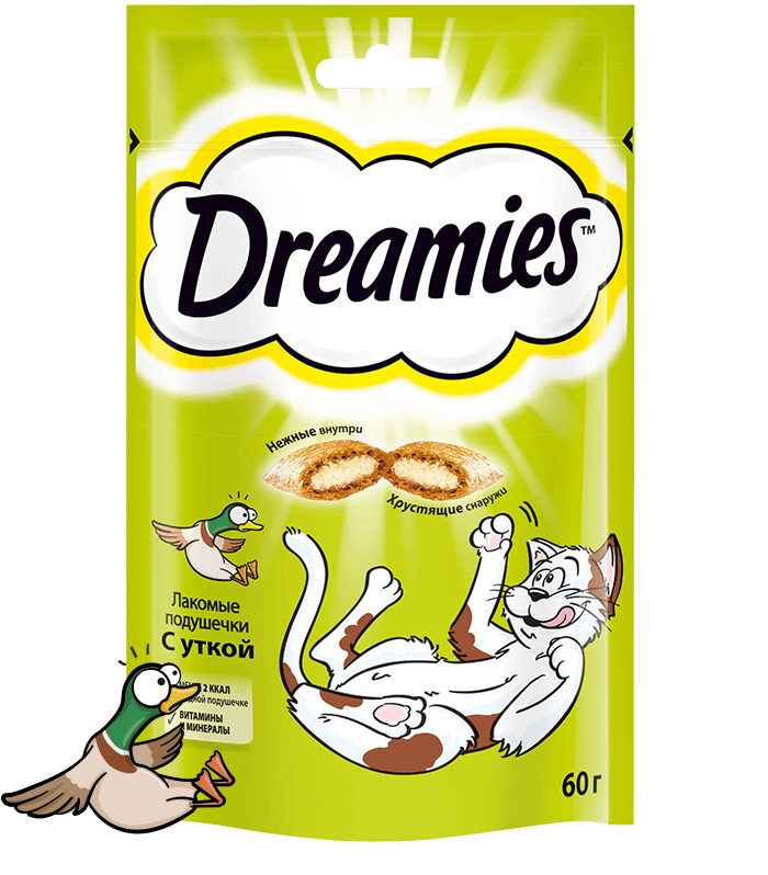 Dreamies Лакомые подушечки с уткой для взрослых кошек 0,060кг