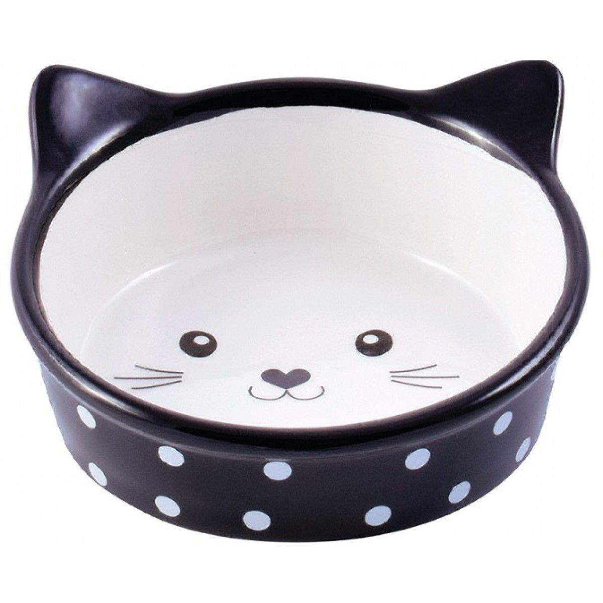 Керамик Арт Миска керамическая для кошек Мордочка кошки черная в горошек 250 мл