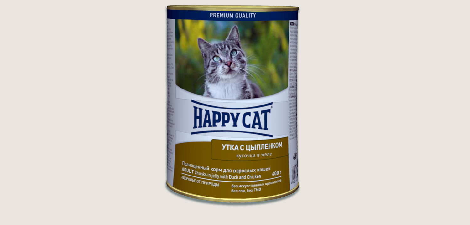 Happy Cat Утка с цыпленком кусочки в желе консервы для взрослых кошек 0,4 кг