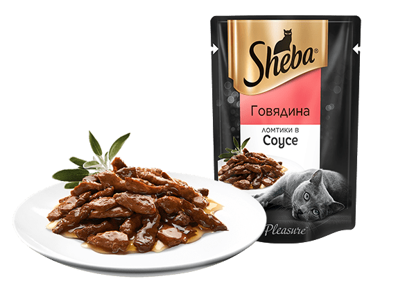 Sheba Pleasure говядина ломтики в соусе Пауч для взрослых кошек 0,085 кг
