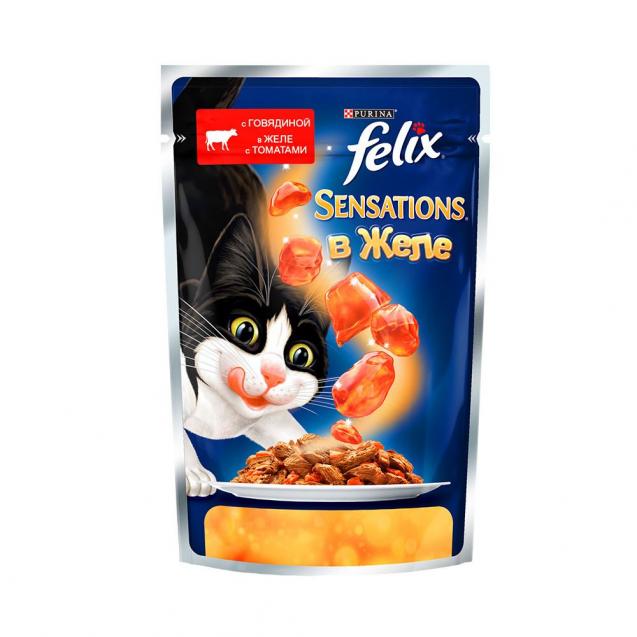 Purina Felix Sensations Пауч для кошек с говядиной и томатами в соусе