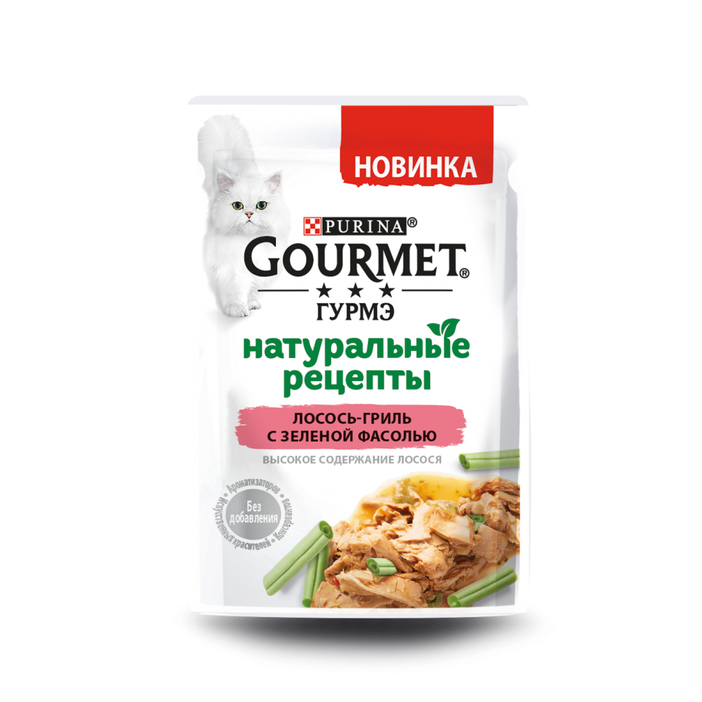 Purina Gourmet Натуральные рецепты пауч для кошек с лососем и фасолью  0,075 кг