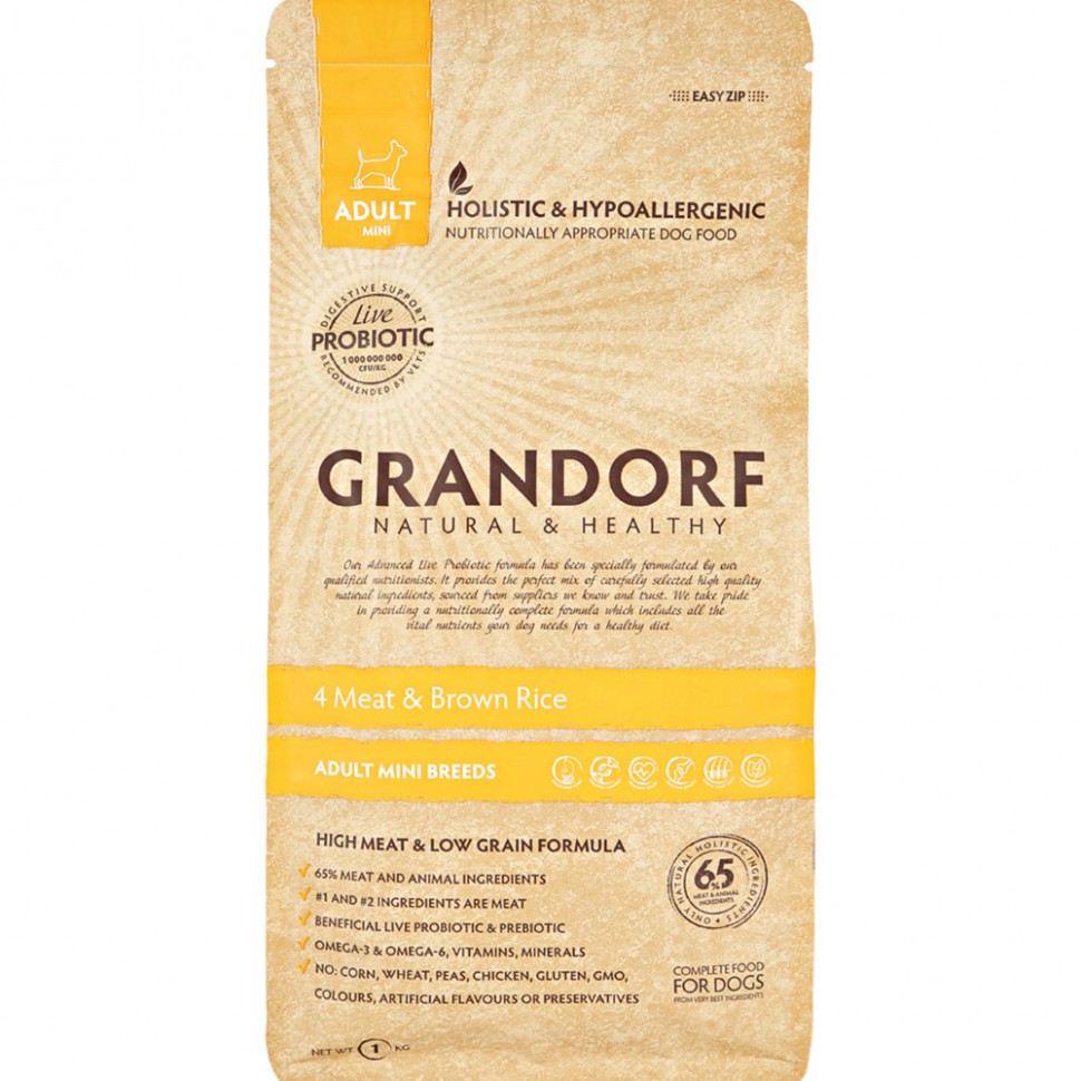 Grandorf Adult Mini Gluten Free Сухой корм для мелких пород собак с 4 видами мяса и рисом 3 кг