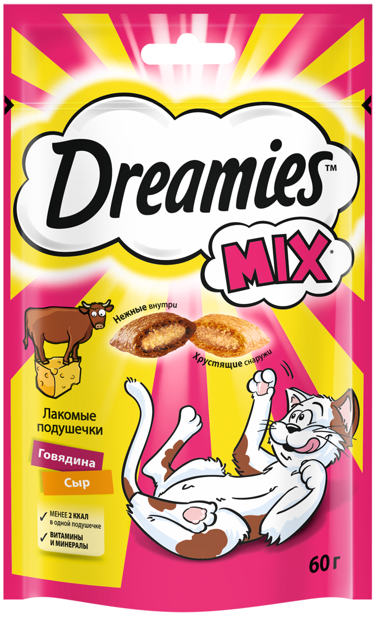 Dreamies Mix Лакомые подушечки с говядиной и сыром для взрослых кошек 0,060кг