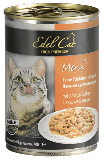 Edel Cat Menu Нежные кусочки в соусе 3 вида птицы консервы для кошек 0,4кг