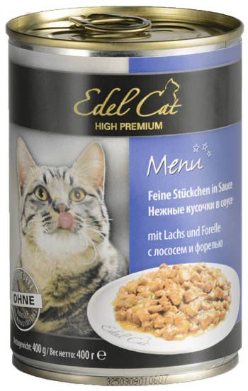 Edel Cat Menu Нежные кусочки в соусе с лососем и форелью консервы для кошек 0,4к
