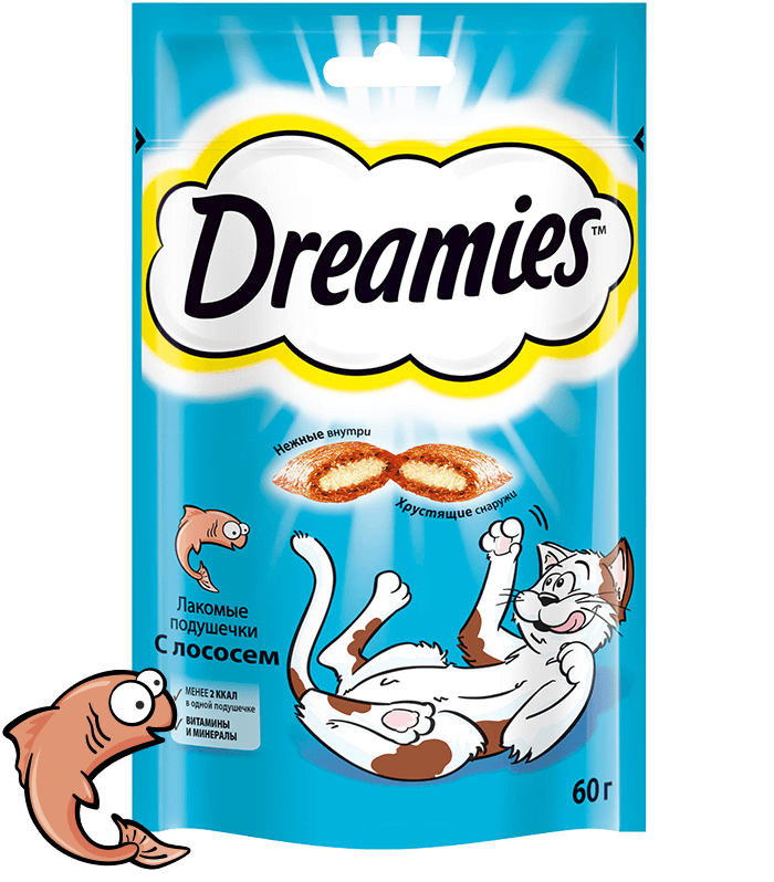 Dreamies Лакомые подушечки с лососем для взрослых кошек 0,060кг