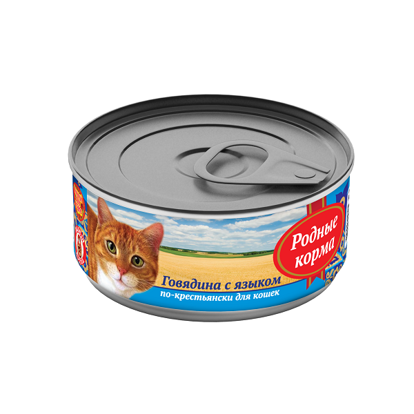 Родные корма консервы для кошек Говядина с языком по-крестьянски 0,1 кг