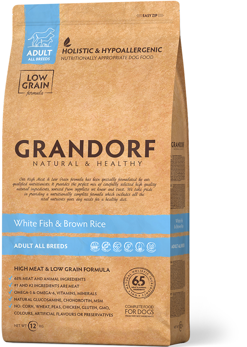 Grandorf Adult All Breeds Сухой корм для собак всех пород с белой рыбой и рисом 3 кг