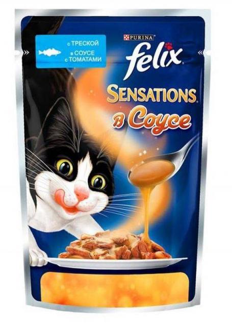 Purina Felix Sensations Пауч для кошек с треской в соусе с томатами 0,085 кг