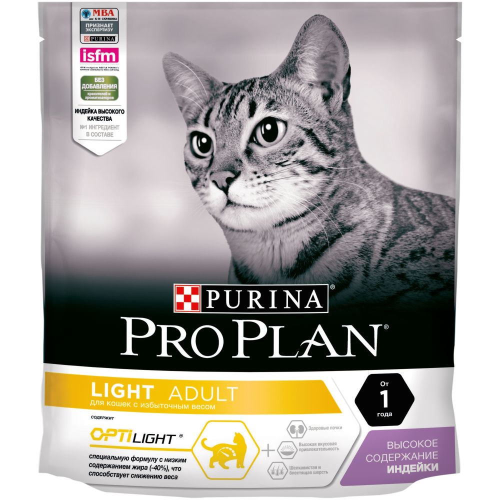 Pro Plan Light Сухой корм облегченный для кошек с индейкой 0,4 кг