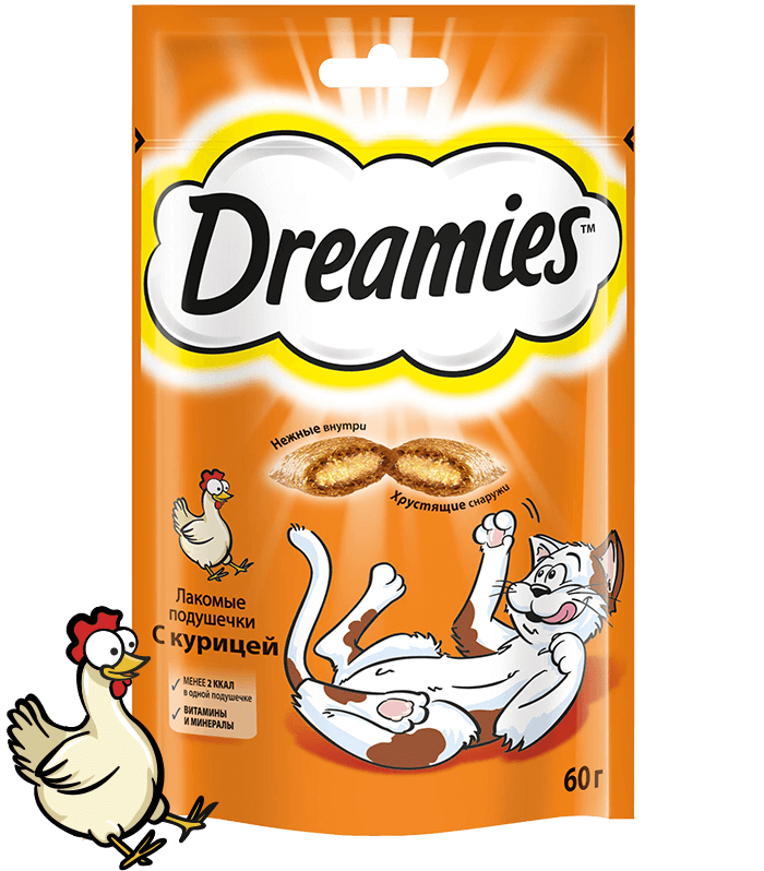 Dreamies Лакомые подушечки с курицей для взрослых кошек 0,060кг